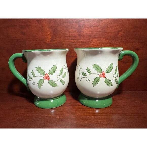Temp-tations Presentable Ovenware by Tara ~ Cardinal Holiday Mistletoe 16oz Mugs - Picture 1 of 8